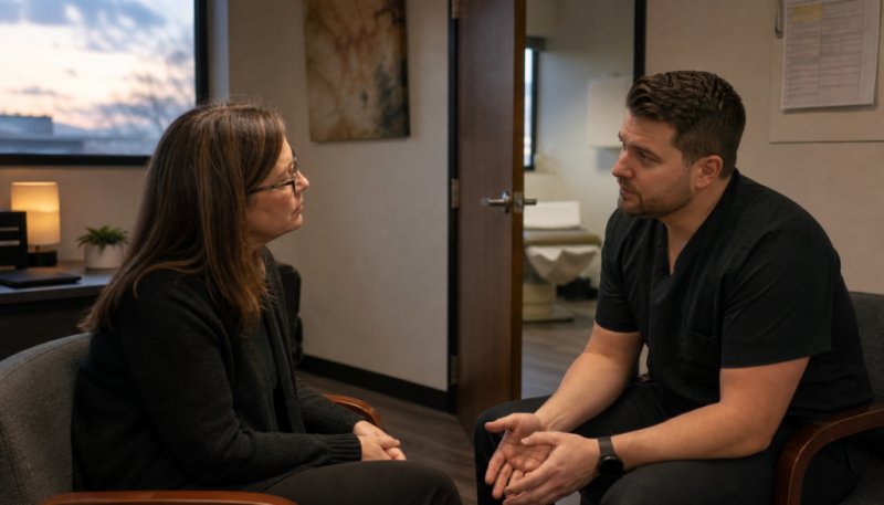Promoting a clinic director: an owner and a senior clinician talk at the end of the day before the promotion