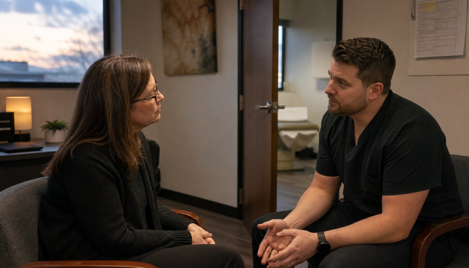 Promoting a clinic director: an owner and a senior clinician talk at the end of the day before the promotion
